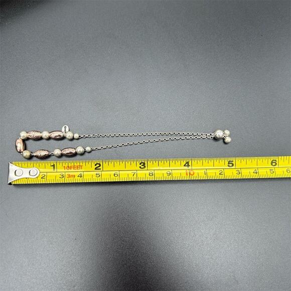 925 Sterling Silver Tri-Color Etched Beaded Bracelet Adjustable Marked - Picture 10 of 10